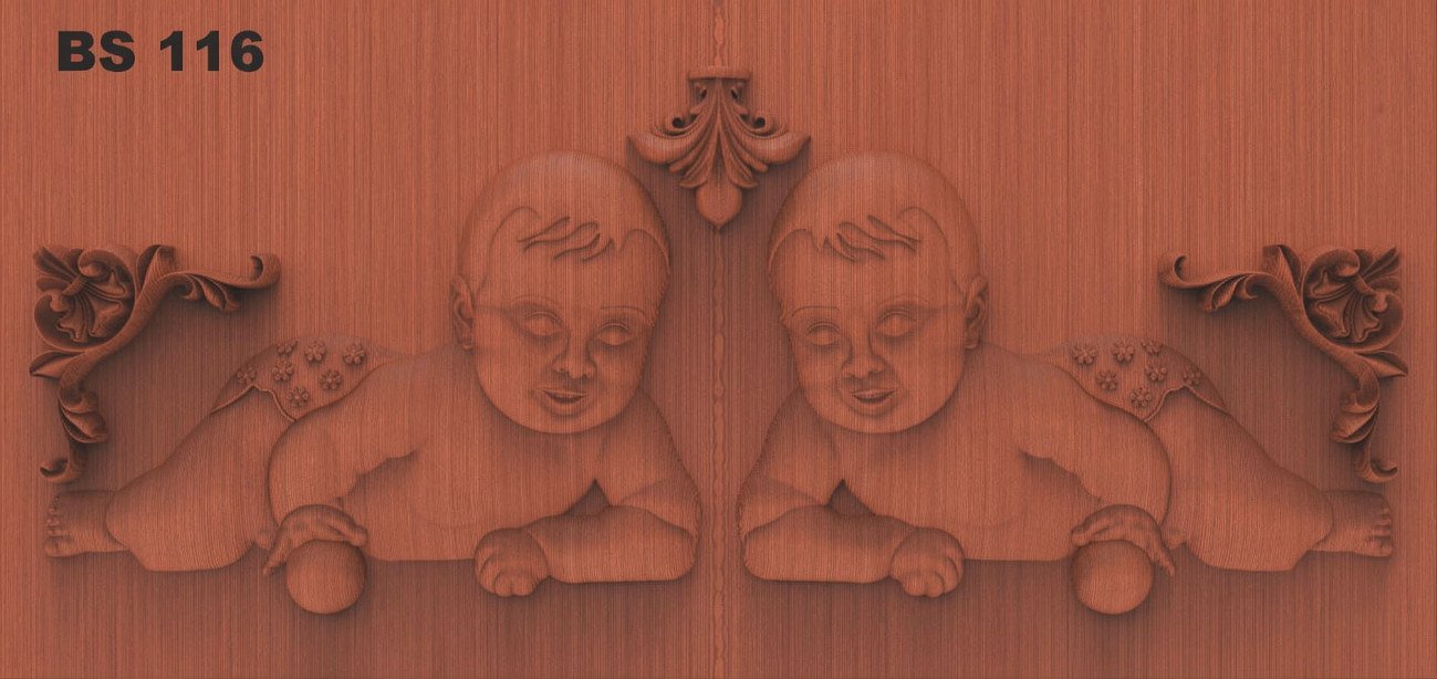 Beds & Sofa - BS-116 Twin Angelic Infants Decorative Wood Carving 3D Model